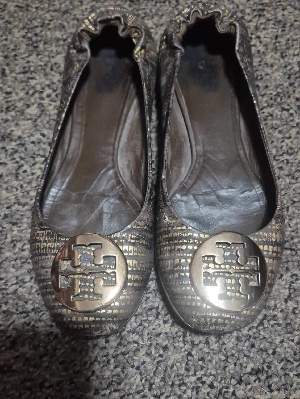 Tory Burch Bronze Metallic Logo Ballet Flats